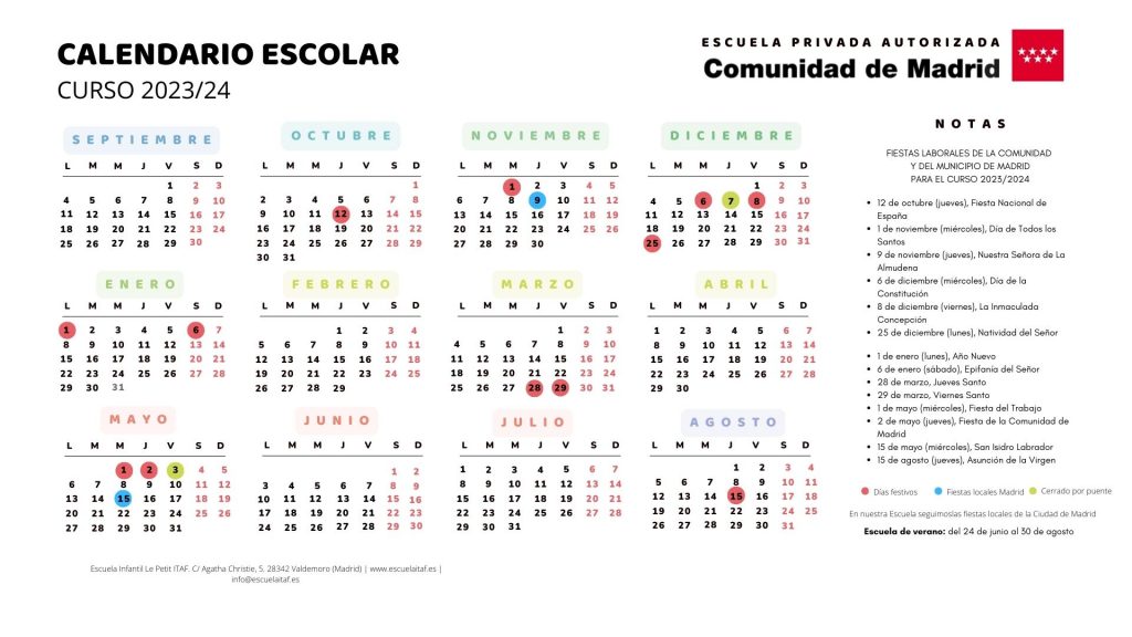 Calendario Curso Escolar 23/24
